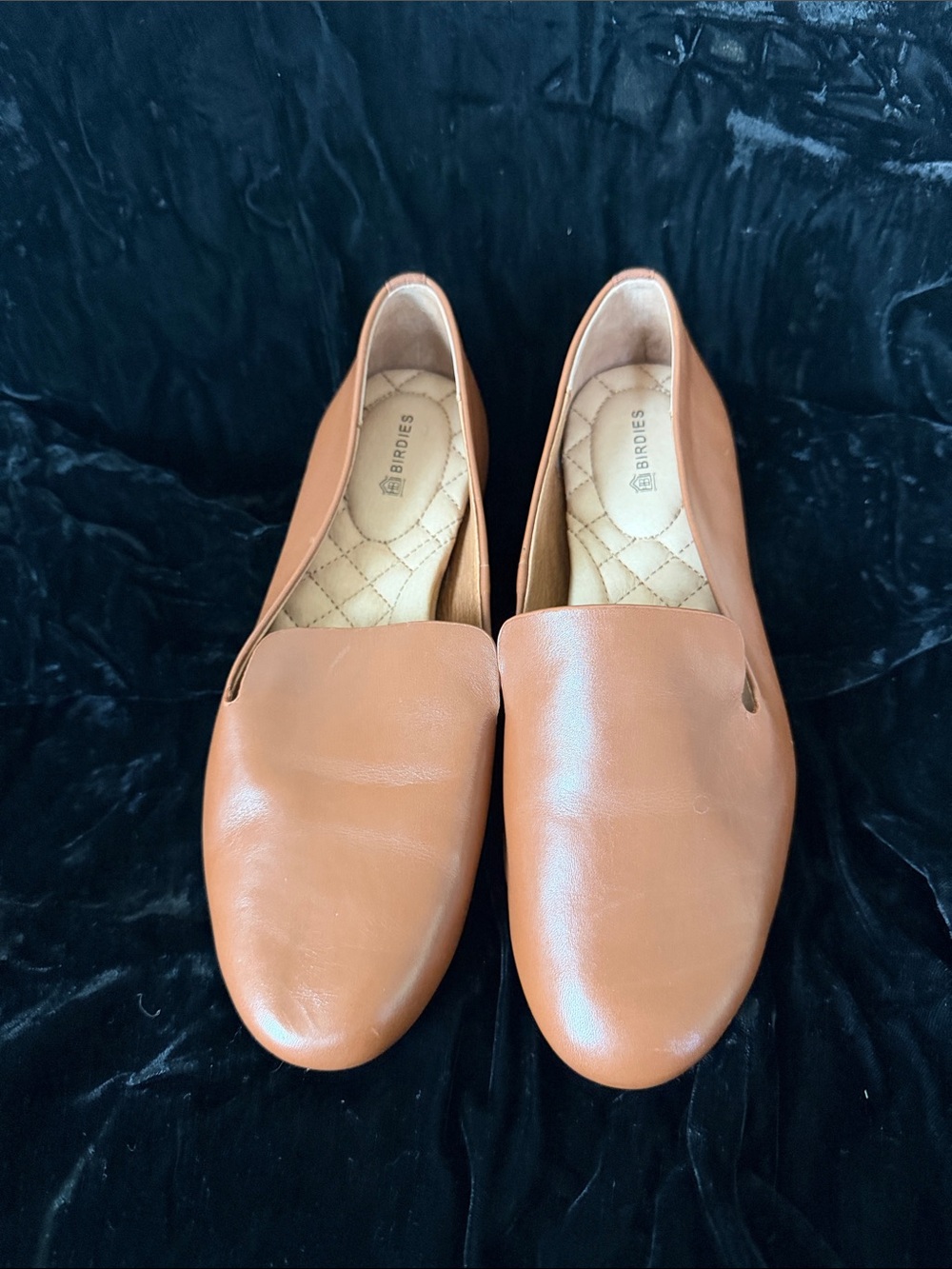 Birdies Cognac Leather Slip-On Loafers for Women